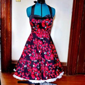 Rose print halter pinup dress NWT
